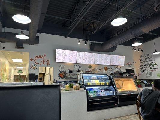 Front counter with extensive menu board (some items are not available at times)