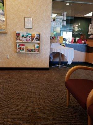 Sitting in the waiting room.