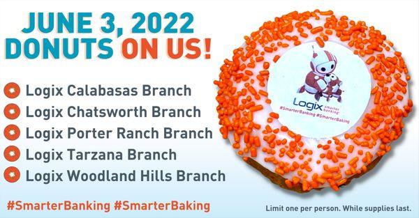 Get a FREE Logix donut at Logix Woodland Hills on June 3, for Donut Day! Donut forget to post a picture on social media with #SmarterBaking