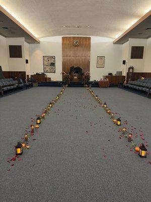 Fall wedding in the main lodge room