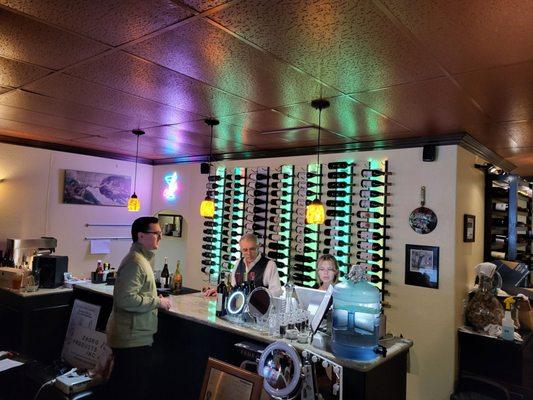 The bar area toward the back of the restaurant.