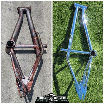 GT Bicycle Frame Before and After Chrome