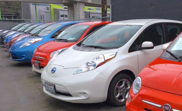 Nissan Leafs (or Leaves?) galore, plus Minis in fun colors!