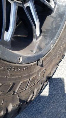 This is what I got in return going to SOUTHERN CAR WHEEL REPAIR....a damaged tire that they didn't make right!!!