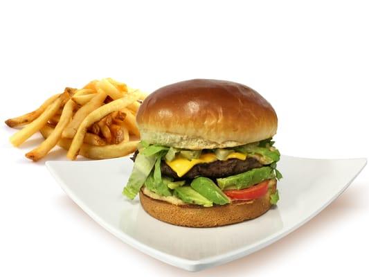 Avocado Cheeseburger - lettuce, tomato, onion, pickle and mayo.