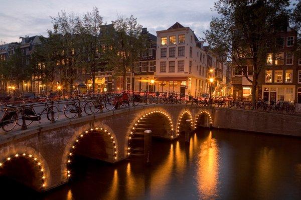 Bridges at night in Amsterdam