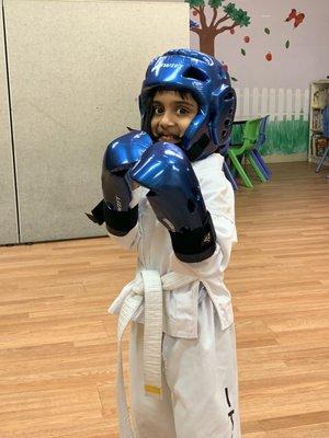 Student after a sparring competition (pre-COVID)