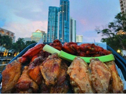 Pompano Parmesan Garlic with Aventura Atomic Wings.