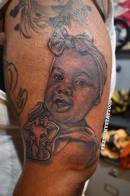 Portrait of his daughter female tattoo artist Frenchys tattoos shop walk ins cover up artist tattoo shops near me