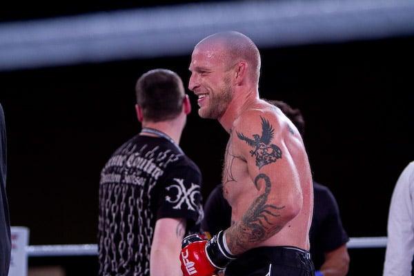 Coach Adam Lynn after winning a title fight