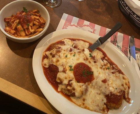 Chicken Parmigiana with a side of Cavatelli