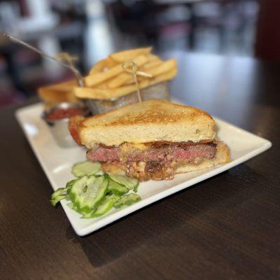 Patty Melt (other half is on other side of the fries)