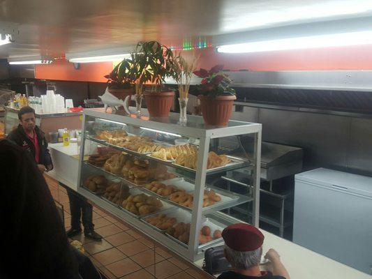 Entrance to bakery displaying pasteries.