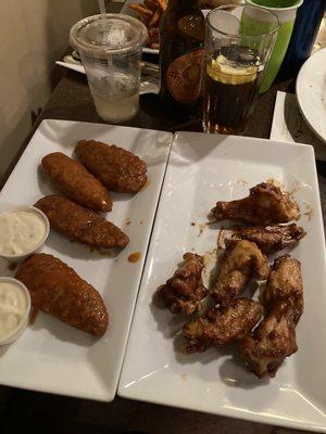 Buffalo Fingers ($9) and BBQ wings ($12)