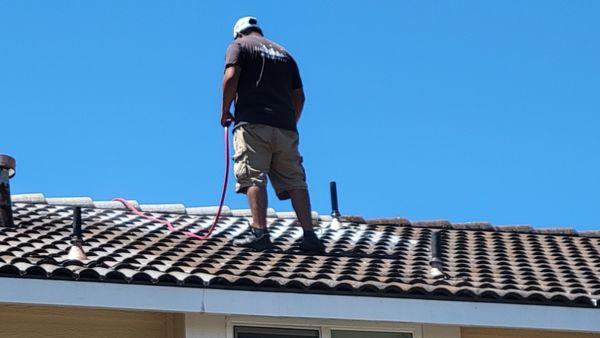 Roof wash, never power wash roof as it can  damage it.