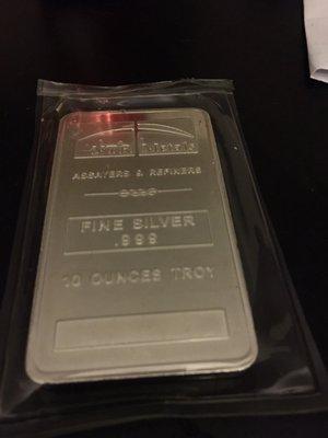 First silver bar. 10 ounce