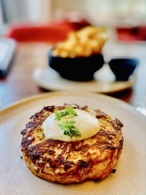 Juno & the Peacock Crabcake & Pommes frites. A match made in heaven. Highly recommend.