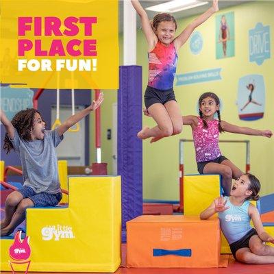 First Place for Fun! From 1st steps to perfect dismounts, our age-appropriate curriculum facilitates ongoing skill development & maximum fun