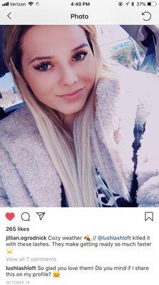 Jillian O. Selfie loving her lash extensions from Lush Lash Loft