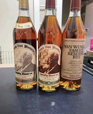 Van Winkle Family Reserve Rye-$300 Pappy Van Winkle 20 year 2022-$700 Pappy Van Winkle 23 year -$1400