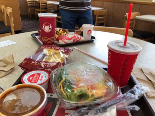 Half taco salad and 4 for $4 wrap lunch.