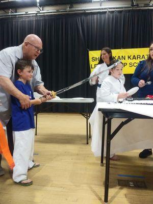 Cutting cake with Samurai sword!