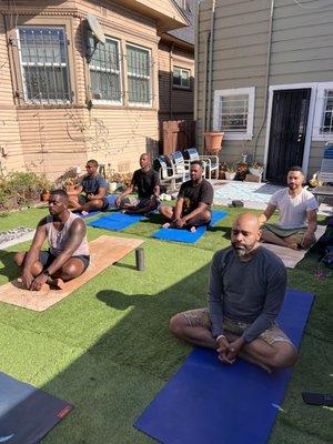 Barbershop yoga outdoors