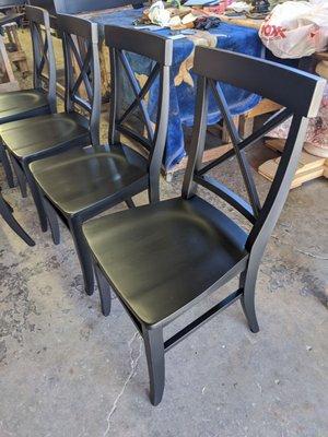 The satin black chairs with their final finish.