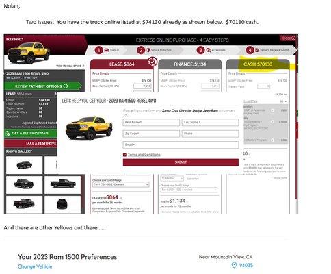 Online tool showing MSRP