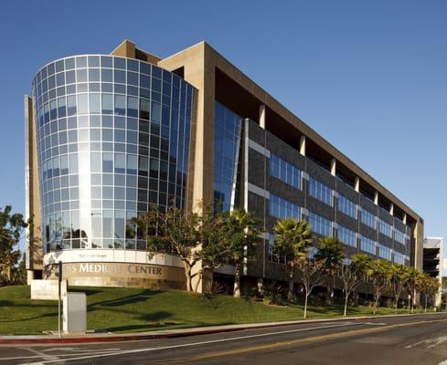 Front of building from corner of Frost St. & Health Center Dr.  San Diego Imaging is located on first floor in Suite 100.