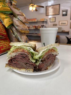 Triple Meat sandwich! Pastrami, brisket and corned beef