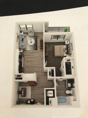 Floor plan of 1Bedroom+Den