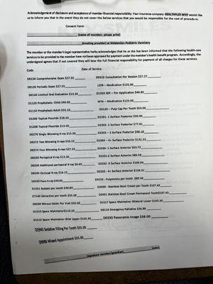 List of costs dental coverage doesn't pick up. Prior Auth is often required for dental care so please be advised