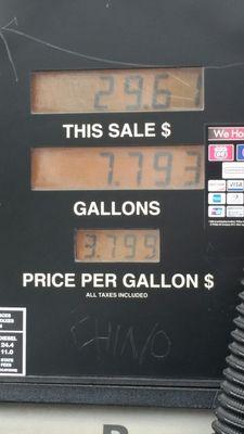 That's the daytime cash price for regular gas, I had to gas up because my range completely on my car indicated 0 miles remaining.