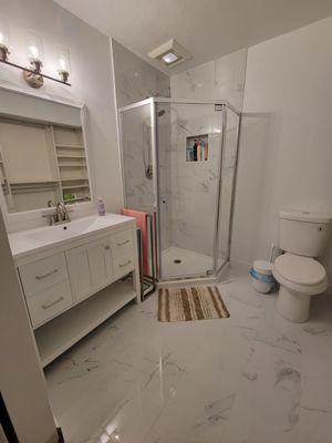 Remodeled walked in closet to full bath.