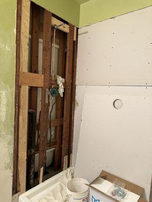 "Work-in progress" of the walk-in shower..