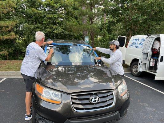 From start to finish - 23 minutes for a new windshield!