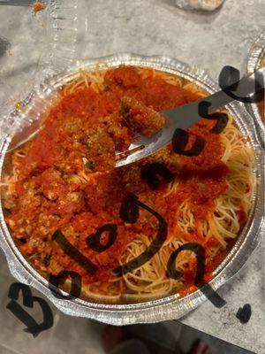 Linguine Bolognese...chopped hamburger