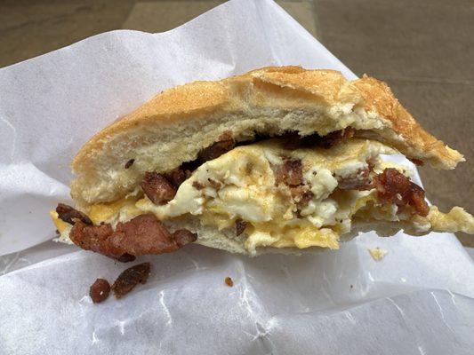 Chorizo and egg on a roll