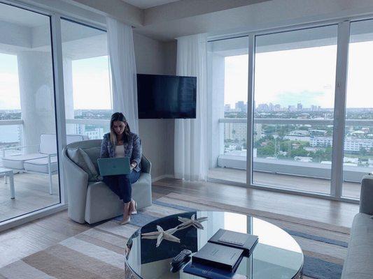 Jen Aguado working hard to find the perfect condo in Fort Lauderdale. Top realtor in action