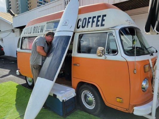 The mobile truck parked in center of parking lot