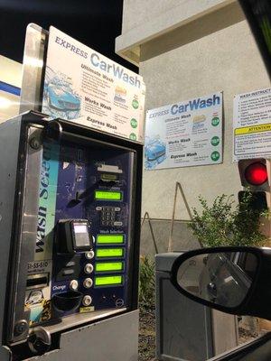 Car wash menu and pay machine