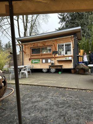 Food truck from the covered table area