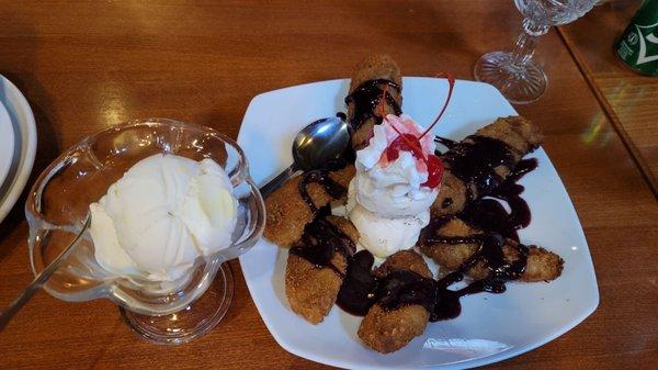 Thai Gusto - side of coconut ice cream, $4.99. Fried banana with vanilla ice cream,  $7.99