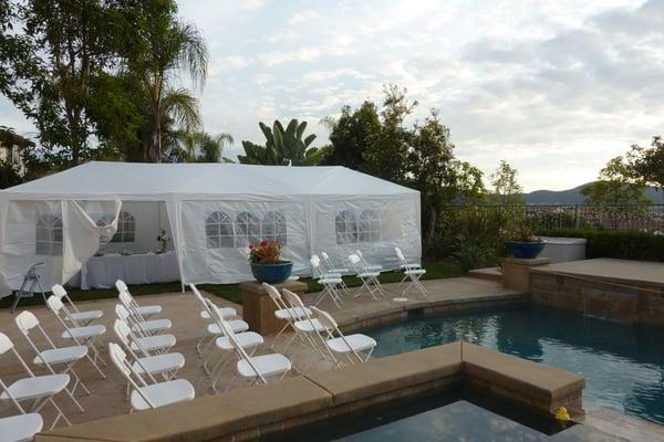 Wedding setting in a Terra Firma landscaped yard.