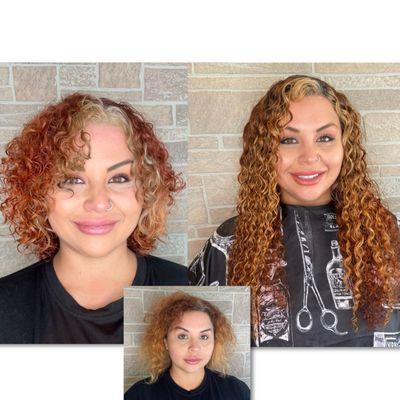 curly cut and color transformation and custom hair extensions to fit her curl pattern