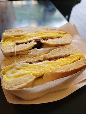 Bacon egg and cheese on bagel