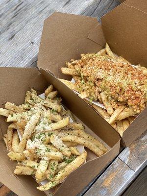 truffle fries and elote fries