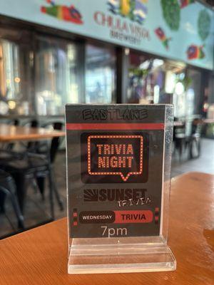 TRIVIA NIGHT! Wednesday 7pm