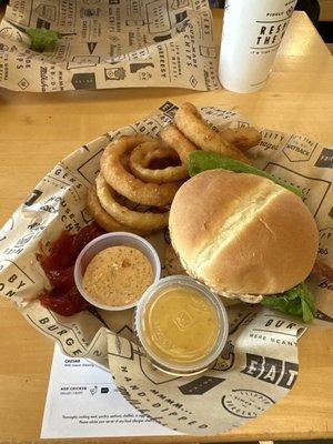 My Remoulade Hamburger with onion rings!